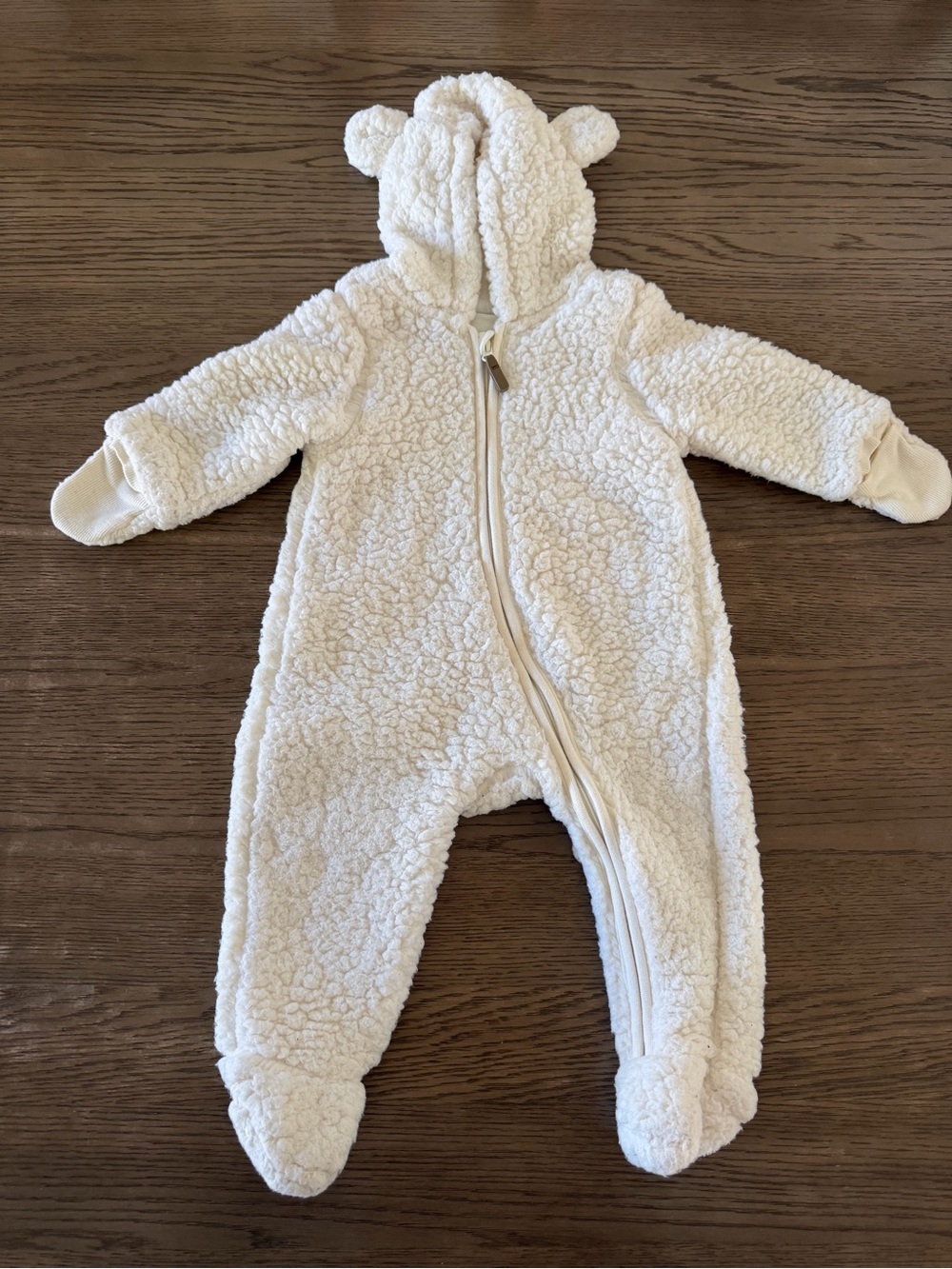 H&M Cream Sherpa Baby One-Piece Footed Romper with Hood